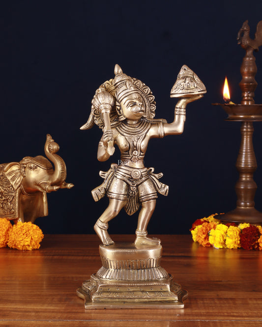 Brass Hanuman Carrying Sanjeevani Mountain Fine Statue – 12 Inch