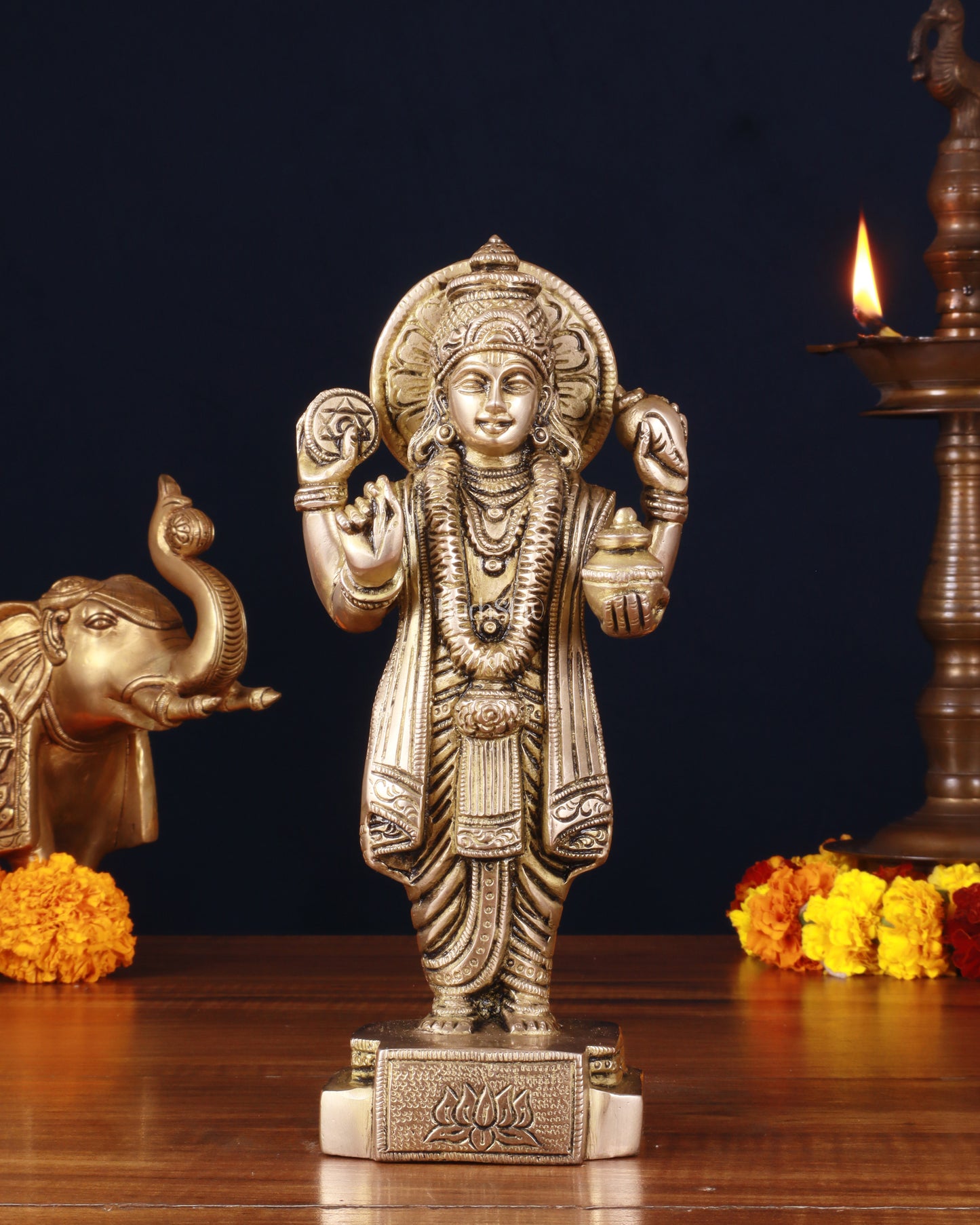 Pure Brass Lord Dhanvantari Statue – Finely Crafted, 9.5 Inch