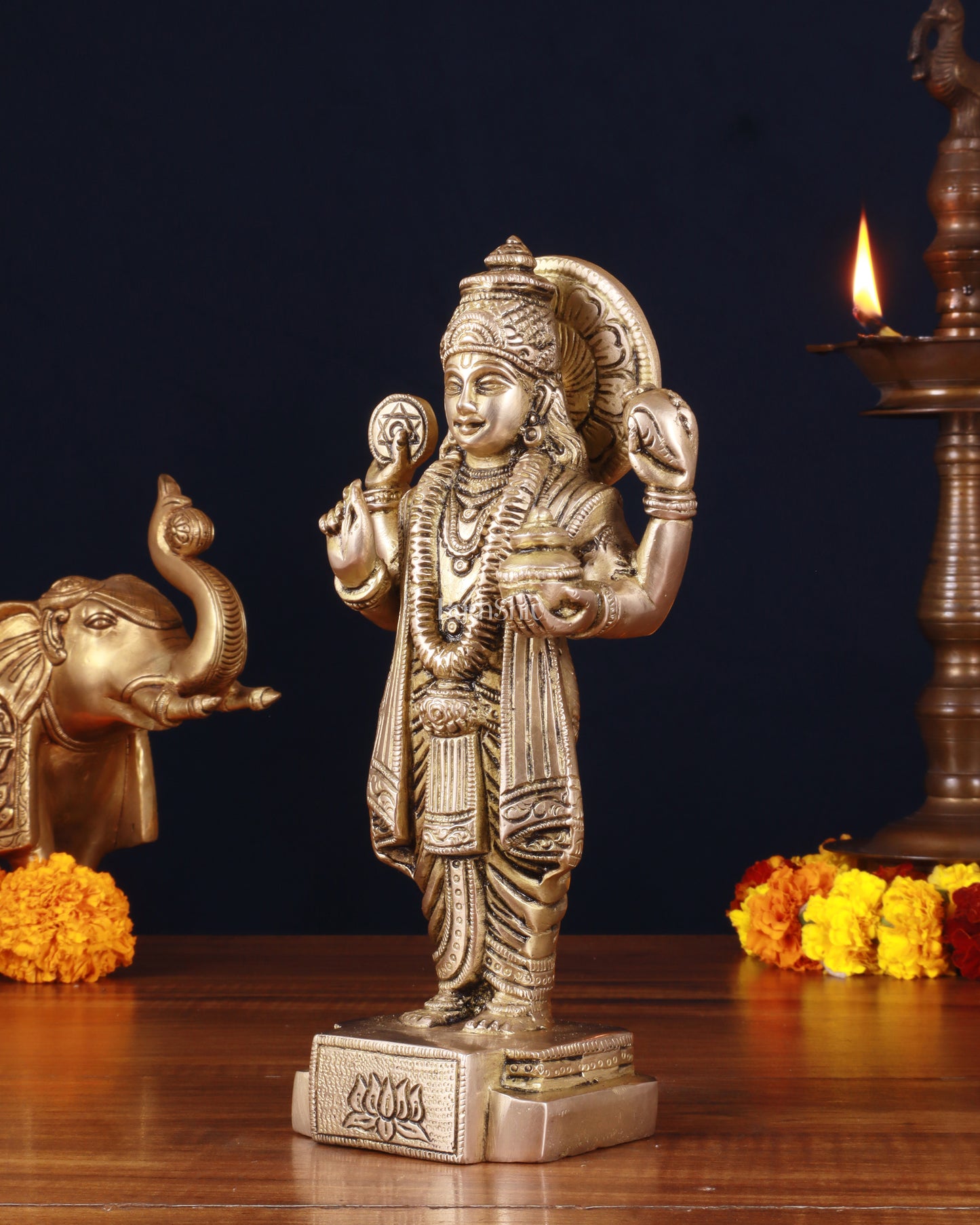 Pure Brass Lord Dhanvantari Statue – Finely Crafted, 9.5 Inch