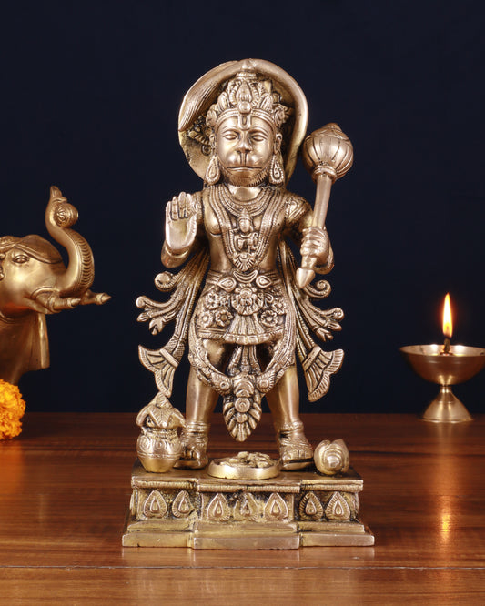 Pure Brass Standing Hanuman Statue – 10 Inch