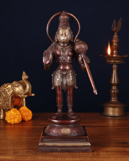 Pure Brass Standing Lord Hanuman Statue – brown Gold Finish, 14.5 Inch