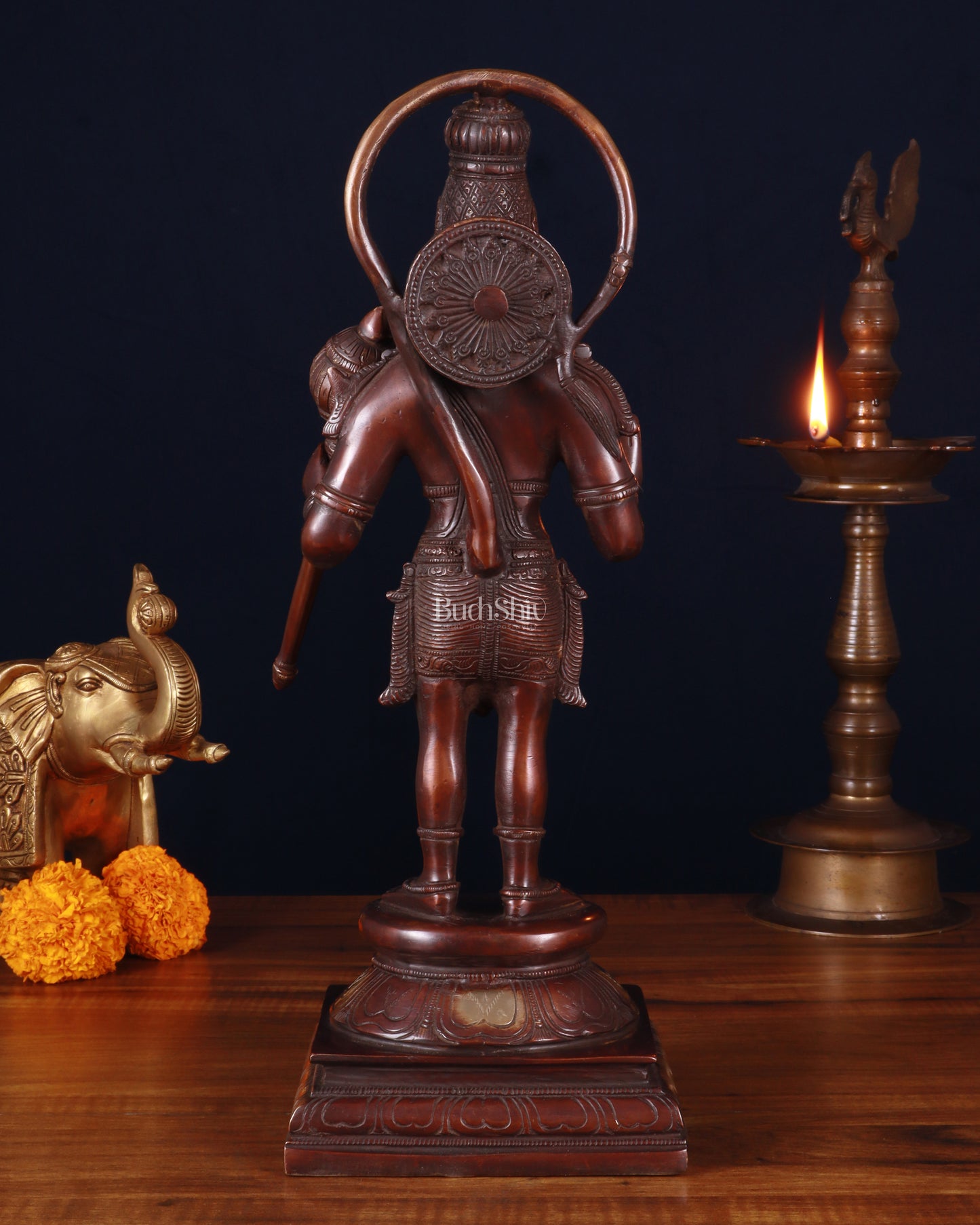 Pure Brass Standing Lord Hanuman Statue – brown Gold Finish, 14.5 Inch