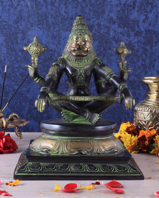 Brass Yog Narasimha swamy Statue 11" black green