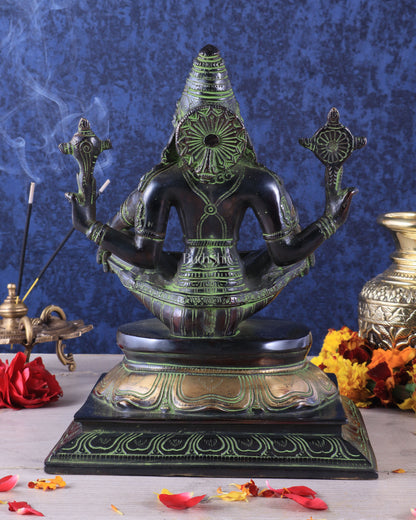 Brass Yog Narasimha swamy Statue 11" black green