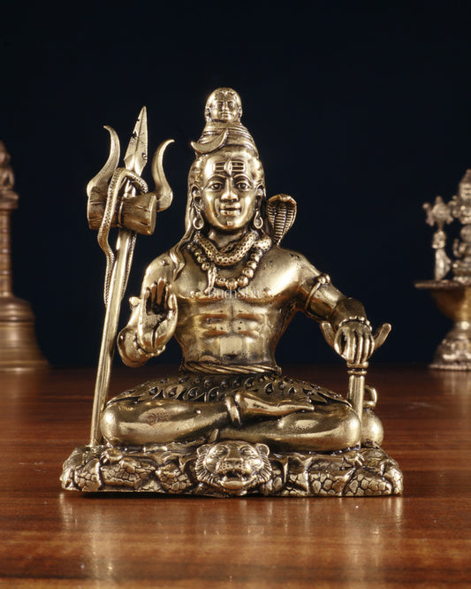 Brass Superfine Lord Shiva Aashirwaad Mudra Idol – Intricately Crafted 4 inch