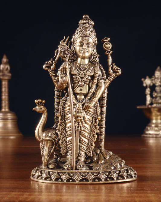 Pure Brass Superfine Murugan with Peacock & Snake Idol – 4 Inch