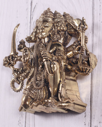 Pure Brass Panchmukhi Hanuman Wall Hanging – Divine Protection 4"