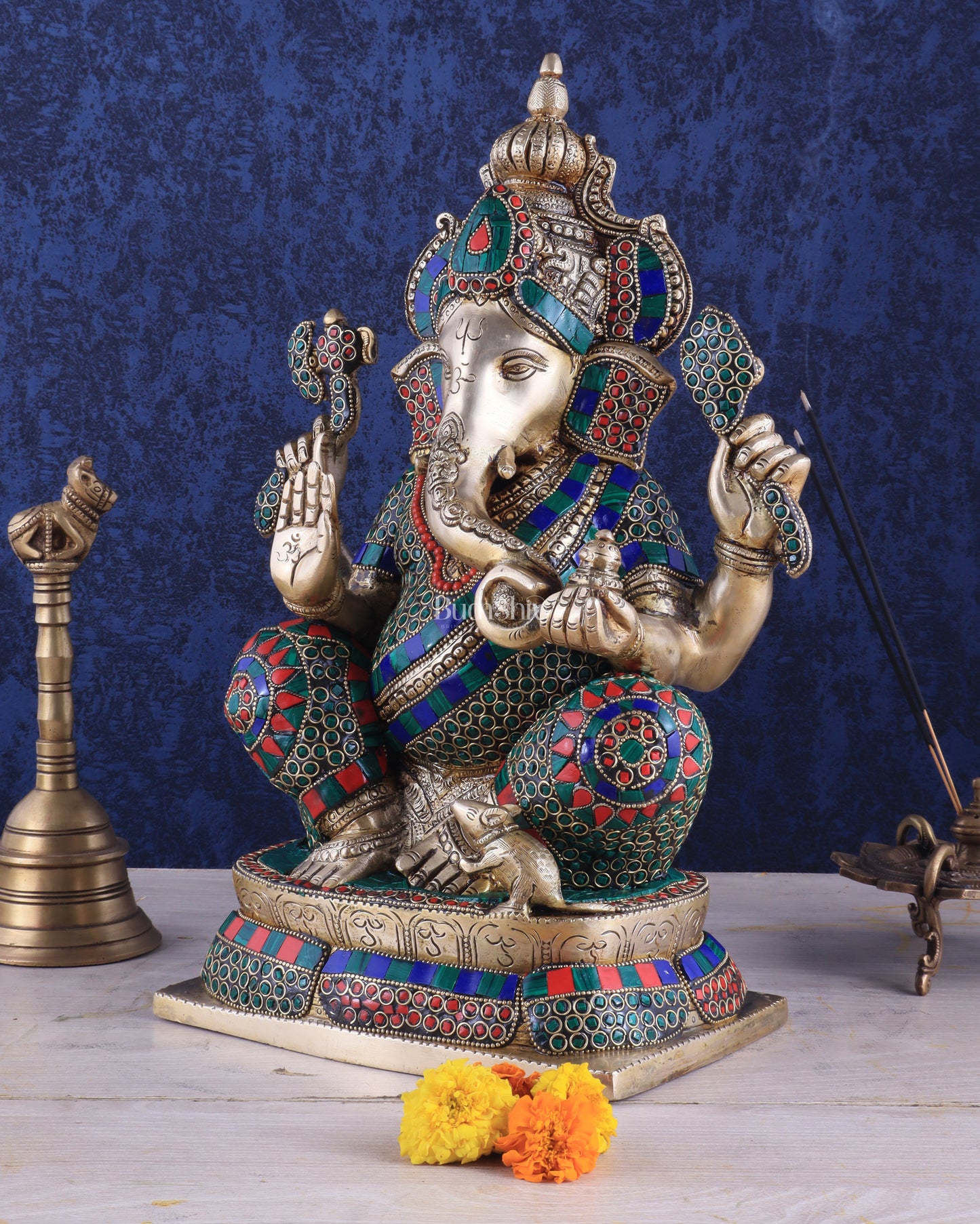 Brass Ganesha idol 16 inch sharp eyes