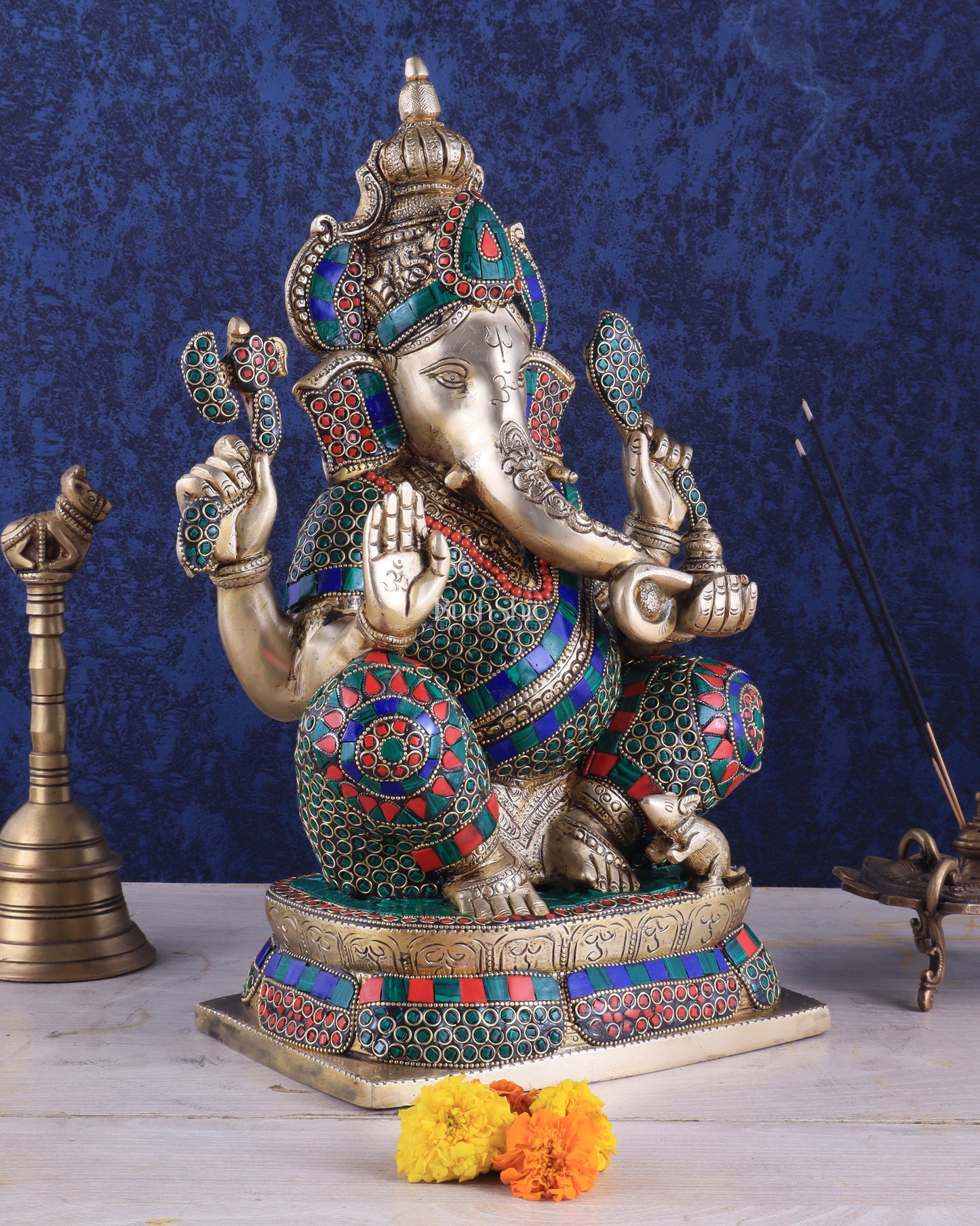 Brass Ganesha idol 16 inch sharp eyes