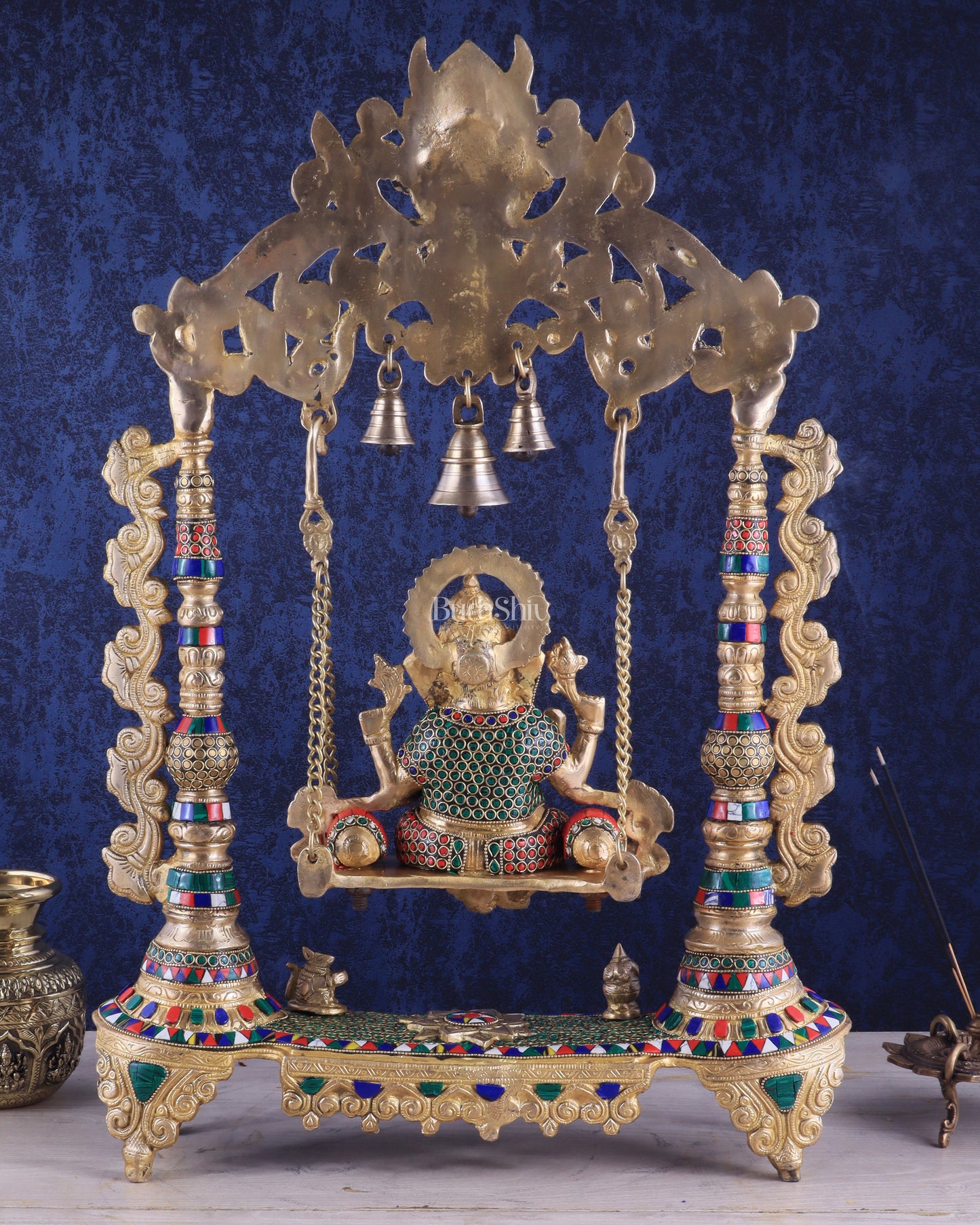 Brass Ganesha idol on large Swing jhoola - 26 inch large