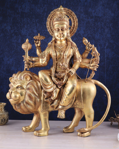 Majestic Brass Goddess Durga Sherawali Mata Idol | 31"