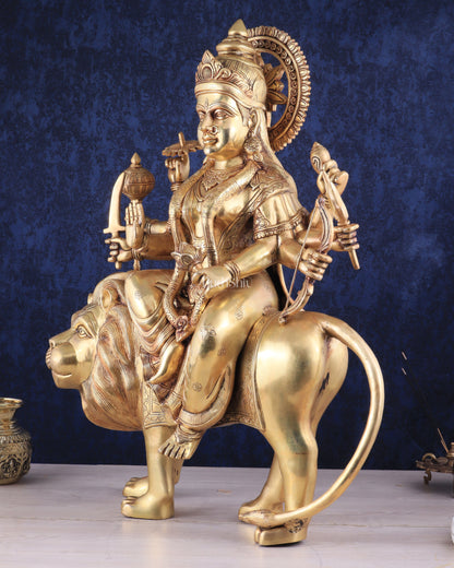 Majestic Brass Goddess Durga Sherawali Mata Idol | 31"