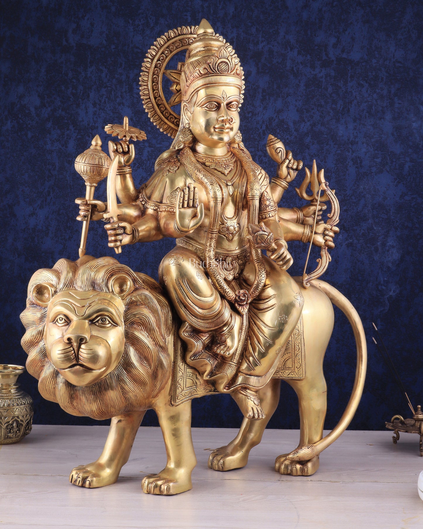 Majestic Brass Goddess Durga Sherawali Mata Idol | 31"