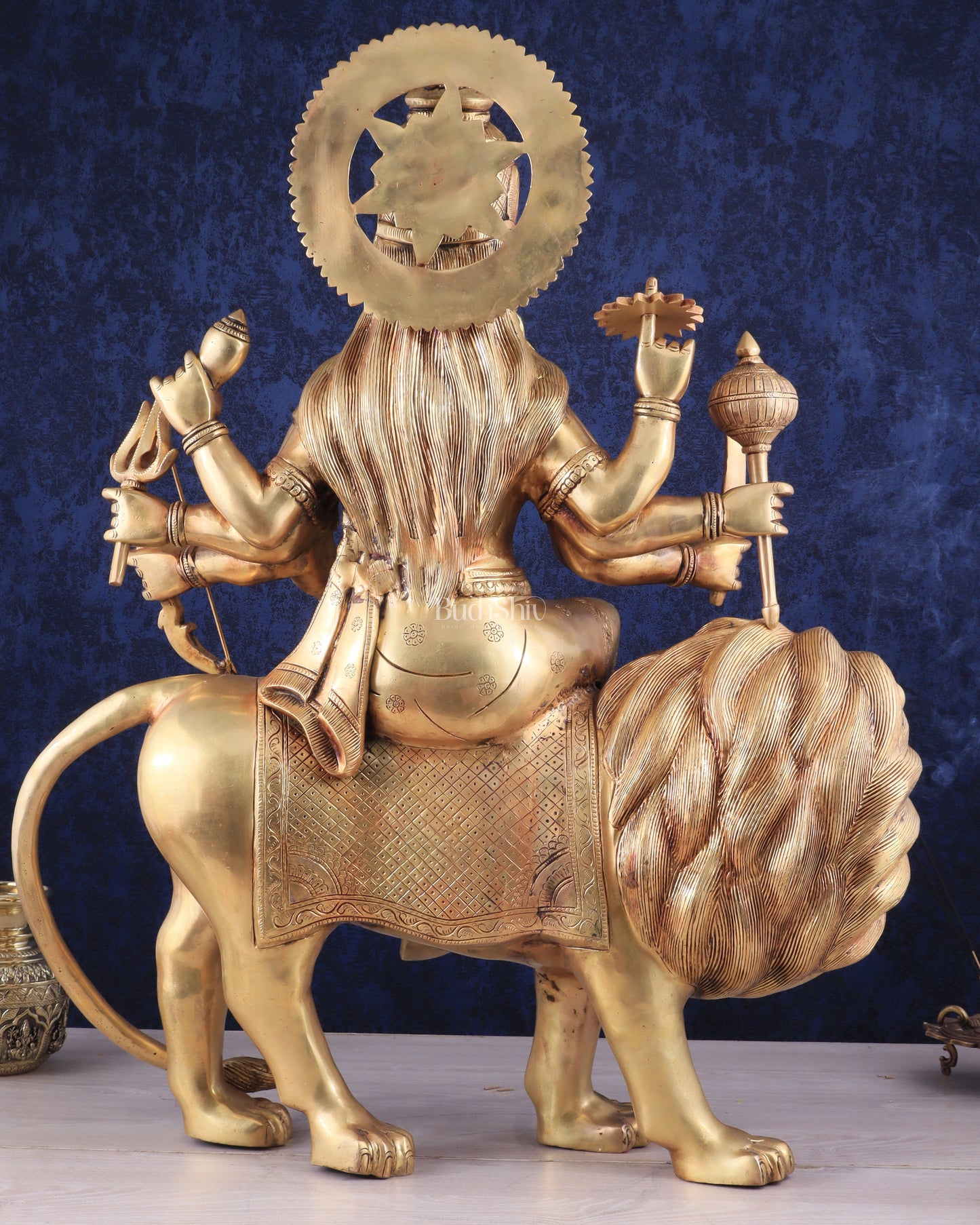 Majestic Brass Goddess Durga Sherawali Mata Idol | 31"