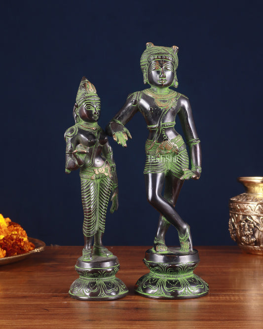 Pure Brass Vrishabhavahanamurti Shiva and Goddess Uma Parvati Statue Pair - black Antique Patina Finish