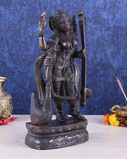 Brass Standing Saraswati with Swan Idol – Antique Bronze Tone 15 inch