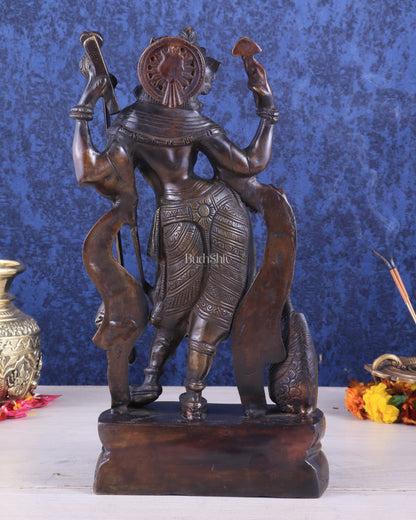 Brass Standing Saraswati with Swan Idol – Antique Bronze Tone 15 inch