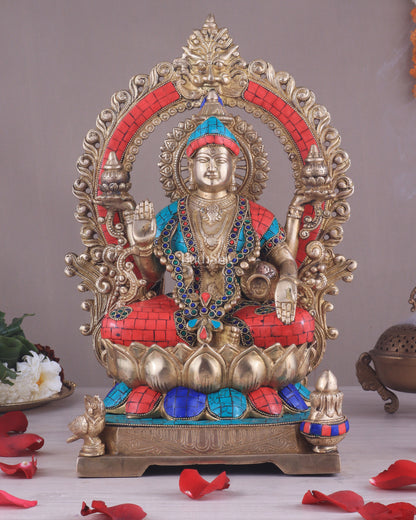 Lord Ganesha and Goddess Lakshmi Brass Statues - Height 18 inches