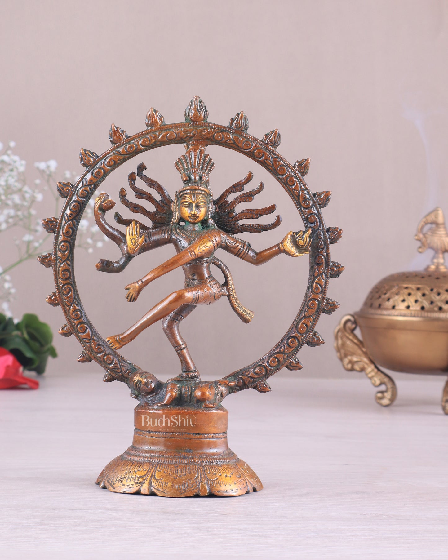 Brass Superfine Nataraja Idol - 7.5 Inch light orange green tone