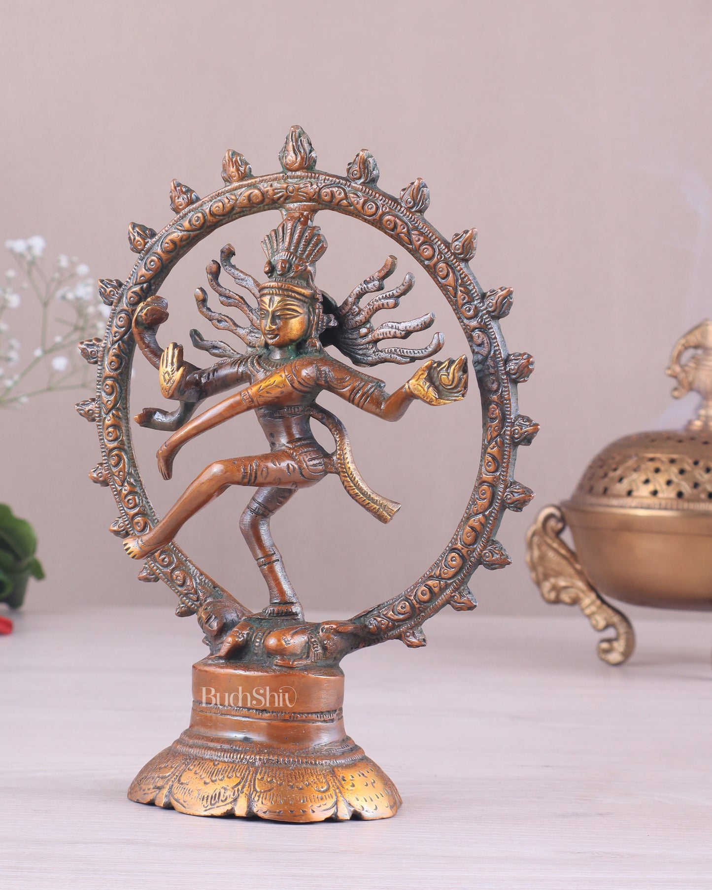 Brass Superfine Nataraja Idol - 7.5 Inch light orange green tone