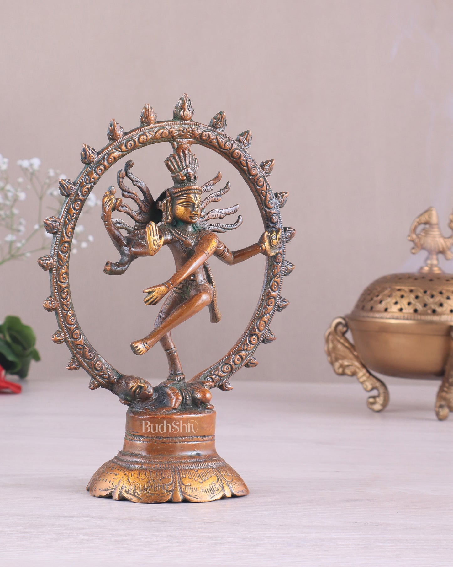 Brass Superfine Nataraja Idol - 7.5 Inch light orange green tone