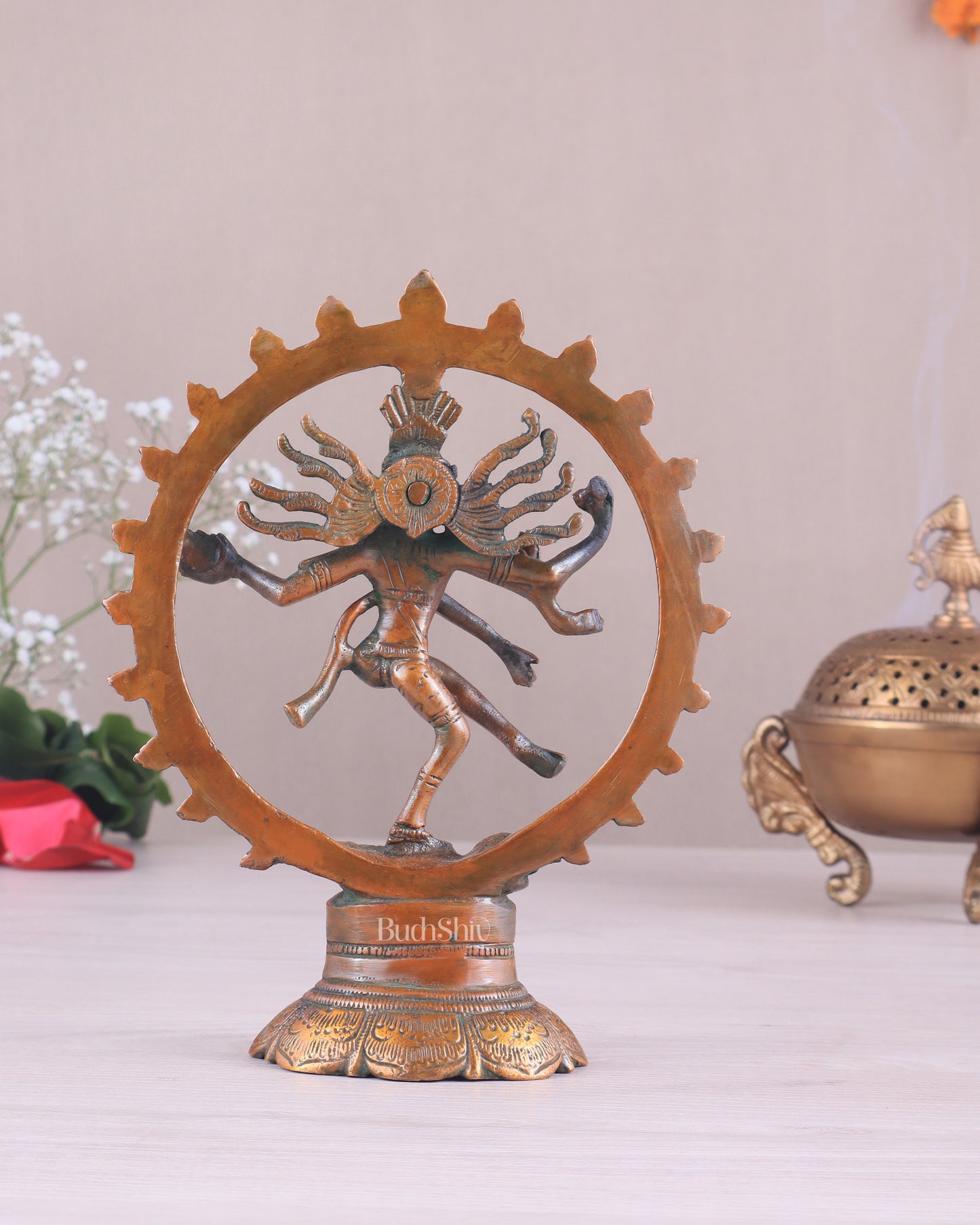 Brass Superfine Nataraja Idol - 7.5 Inch light orange green tone