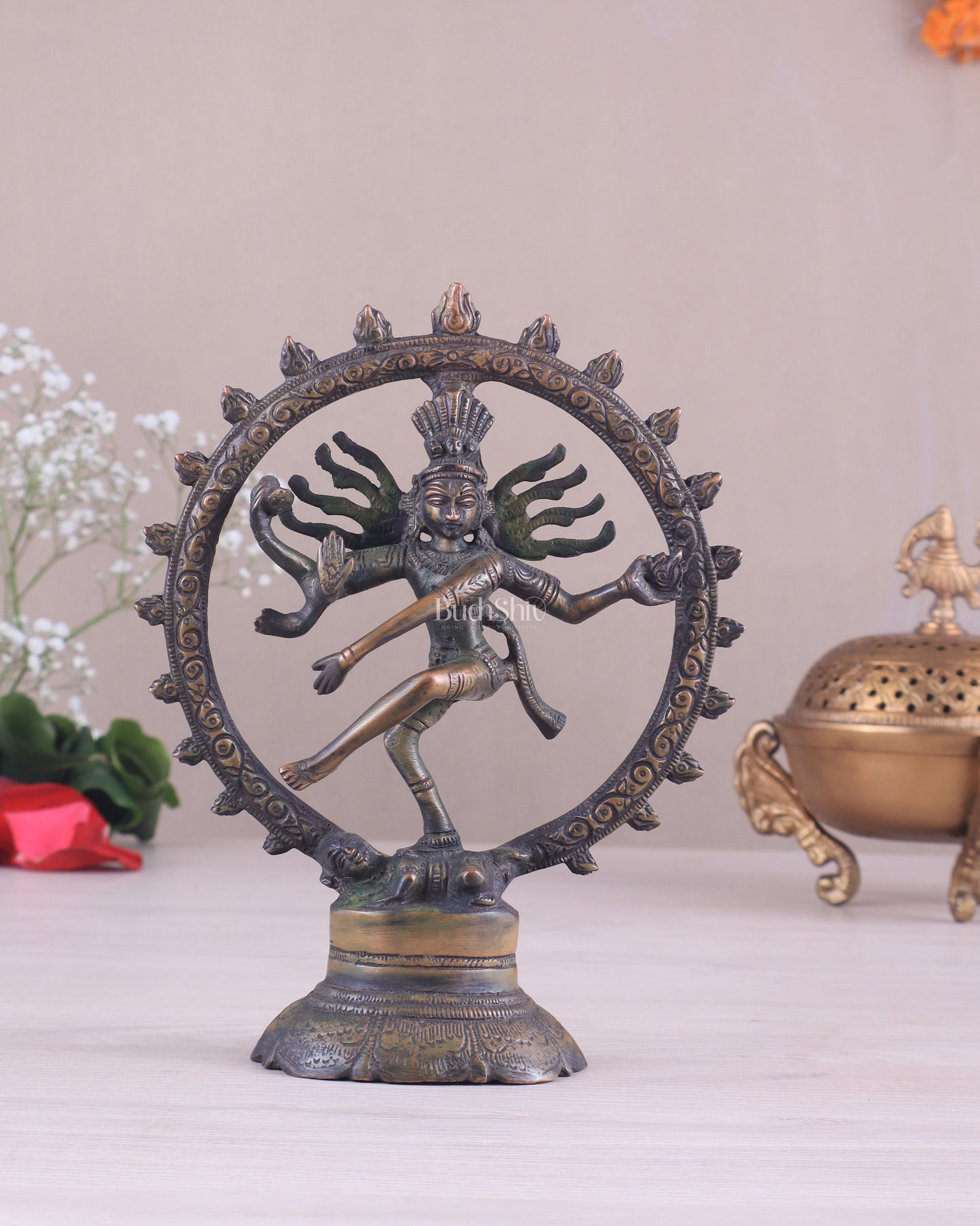 Brass Superfine Nataraja Idol - 7.5 Inch antique brown tone