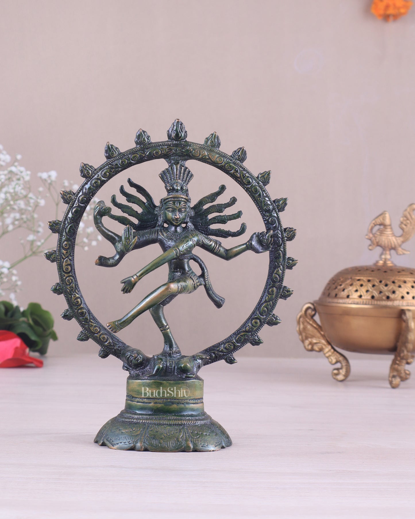 Brass Superfine Nataraja Idol - 7.5 Inch green antique tone