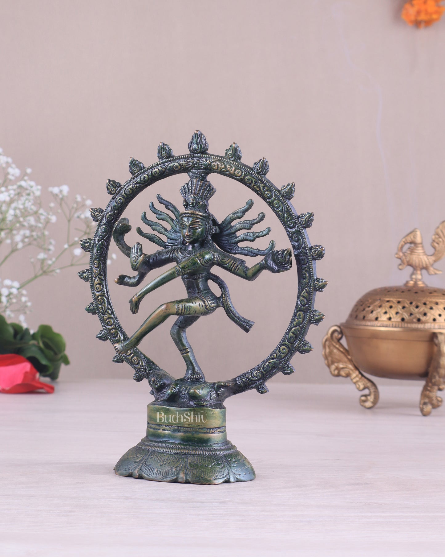 Brass Superfine Nataraja Idol - 7.5 Inch green antique tone