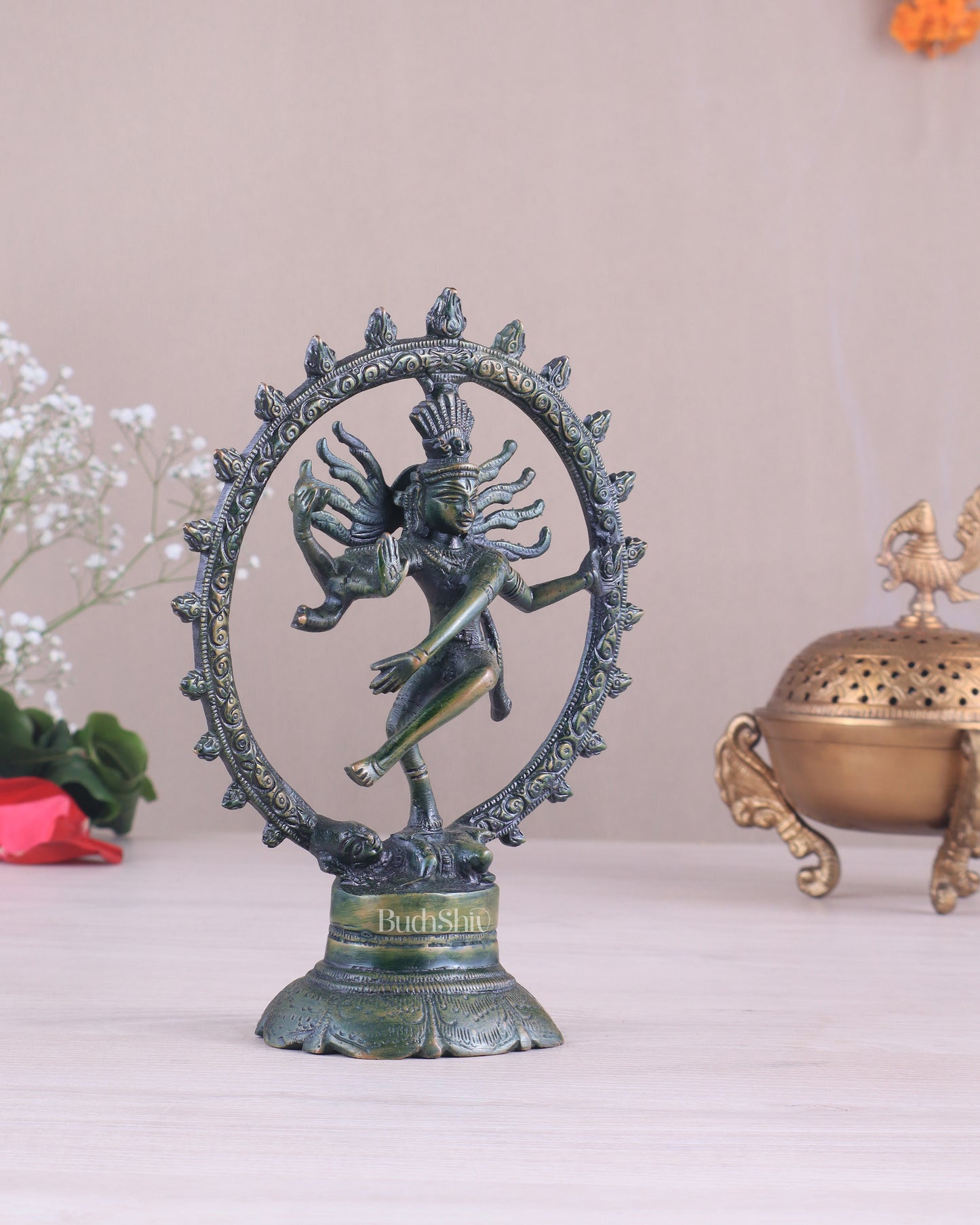 Brass Superfine Nataraja Idol - 7.5 Inch green antique tone