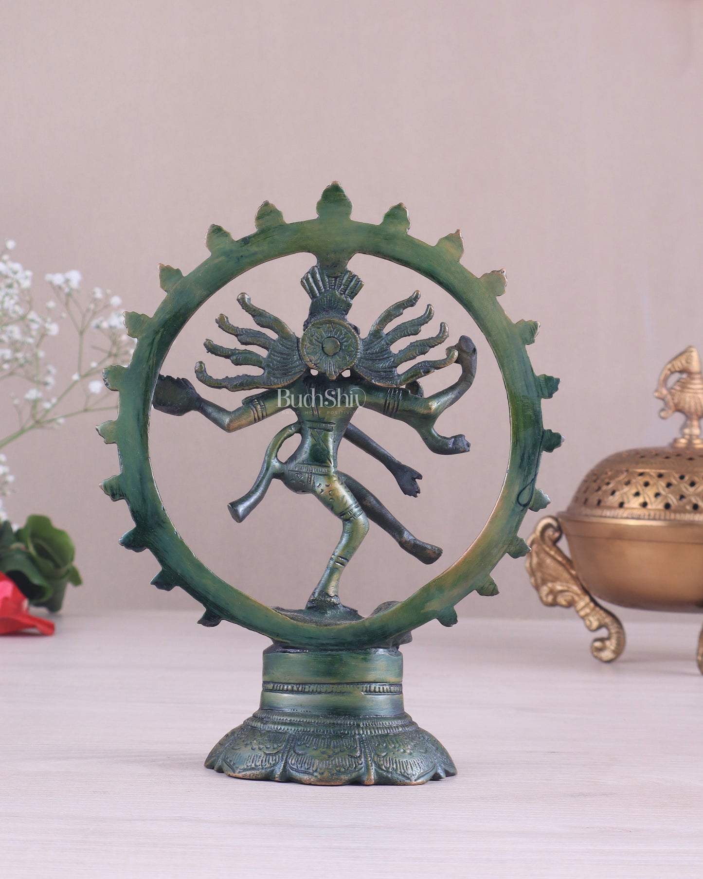 Brass Superfine Nataraja Idol - 7.5 Inch green antique tone