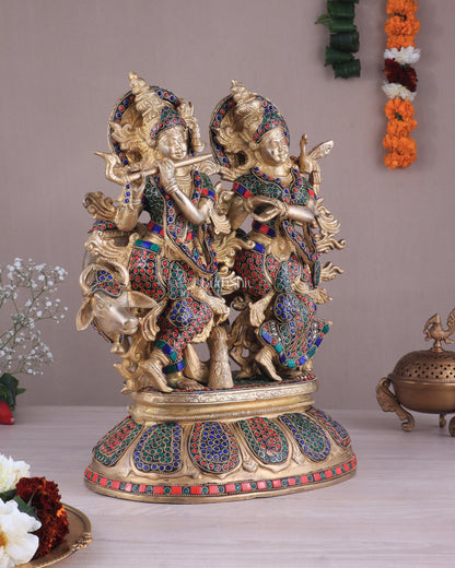 Brass Superfine Radha Krishna with Cow Idol - 16 Inch