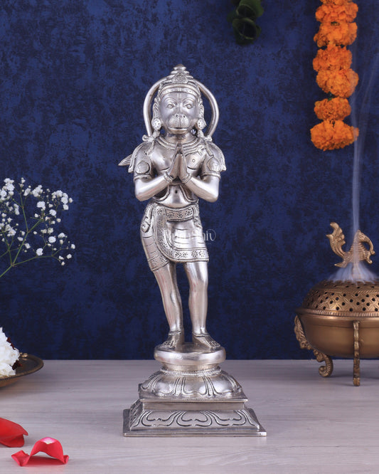 Brass Hanuman in Namaskaram anjali Mudra Statue 12 inch silver plated