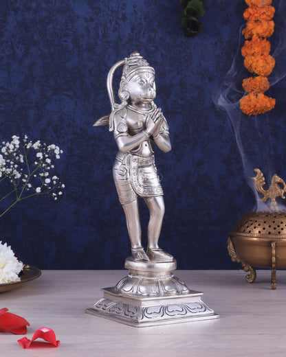 Brass Hanuman in Namaskaram anjali Mudra Statue 12 inch silver plated