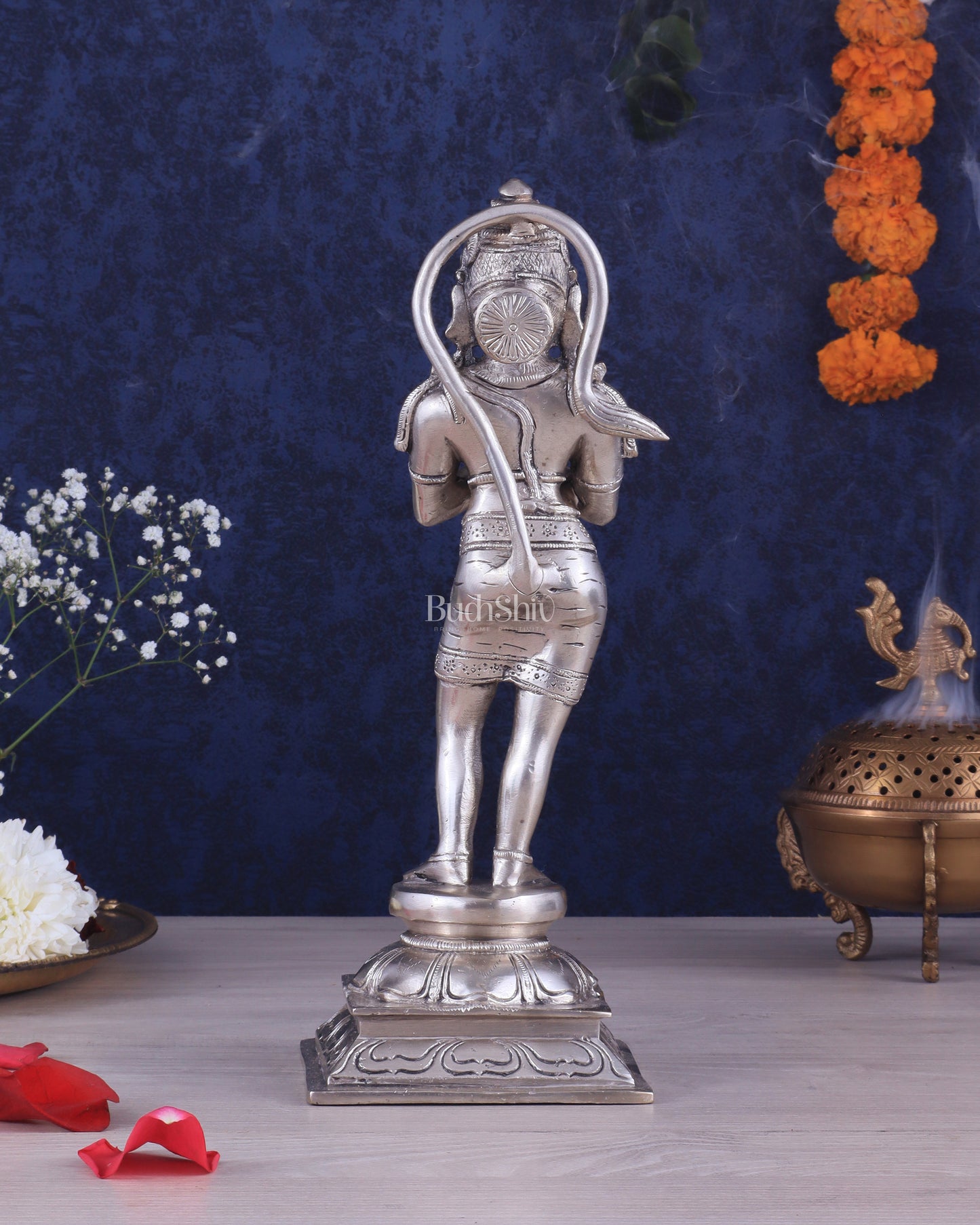 Brass Hanuman in Namaskaram anjali Mudra Statue 12 inch silver plated