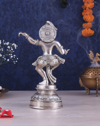 Brass Dancing Krishna Idol | Height: 9 inch with silver plated