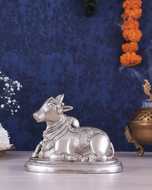 Brass Superfine Nandi Bull Idol | 5.5 inch silver plated