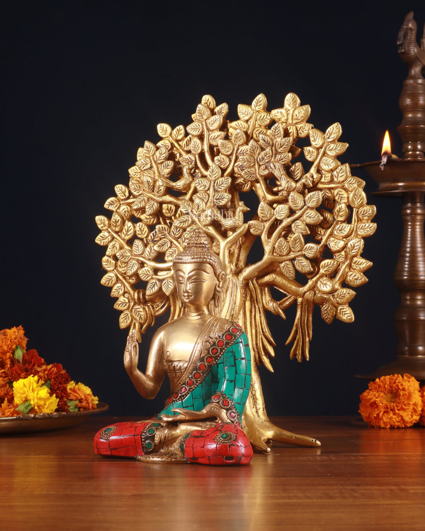 Brass Buddha & Kalpavriksha Tree – Divine Serenity Combo 11"