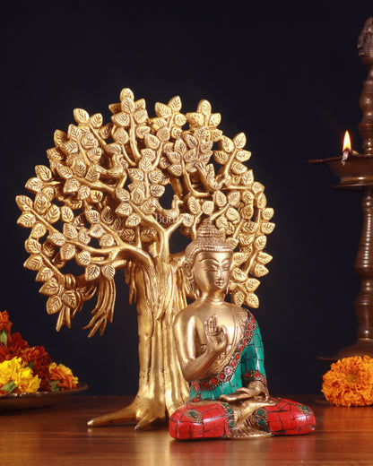 Brass Buddha & Kalpavriksha Tree – Divine Serenity Combo 11"