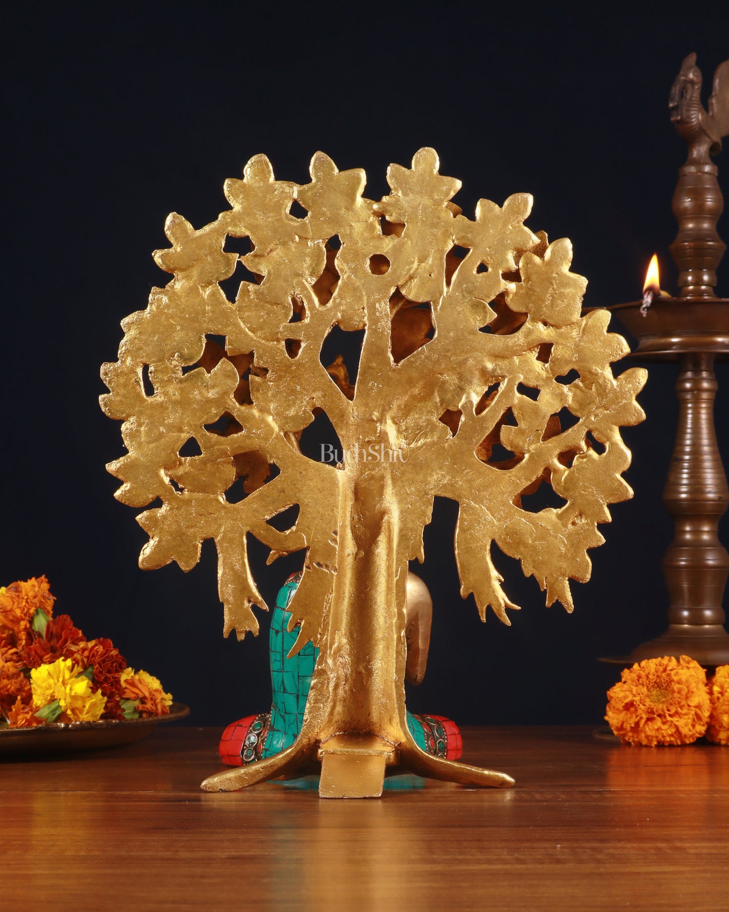 Brass Buddha & Kalpavriksha Tree – Divine Serenity Combo 11"