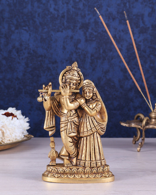 Superfine Brass Radha Krishna Idol with peacock - 6 Inch Statue