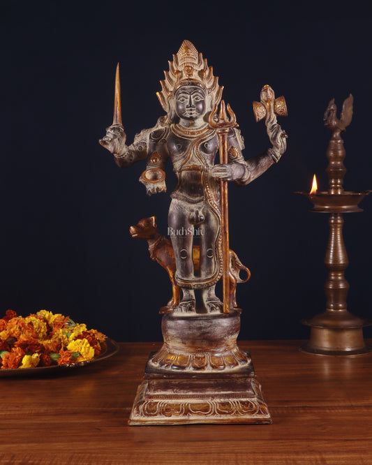 Brass Kaal Bhairava Statue with dog black stone finish 18 inch