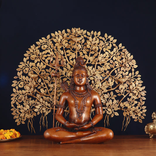 Brass Lord Shiva Statue & Superfine Kalpavriksha Tree – Divine Decor Combo