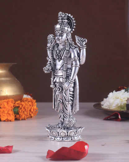 Intricate Brass superfine Vishnu idol 7 inch Silver plated