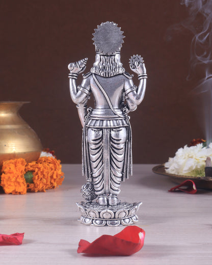 Intricate Brass superfine Vishnu idol 7 inch Silver plated