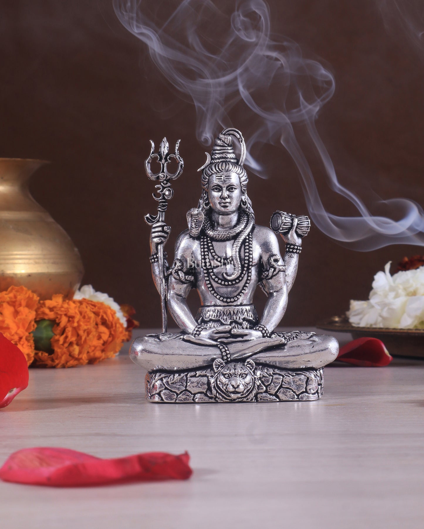 Pure Brass Superfine Silver Plated Lord Shiva in Meditation Idol - 4" Tall