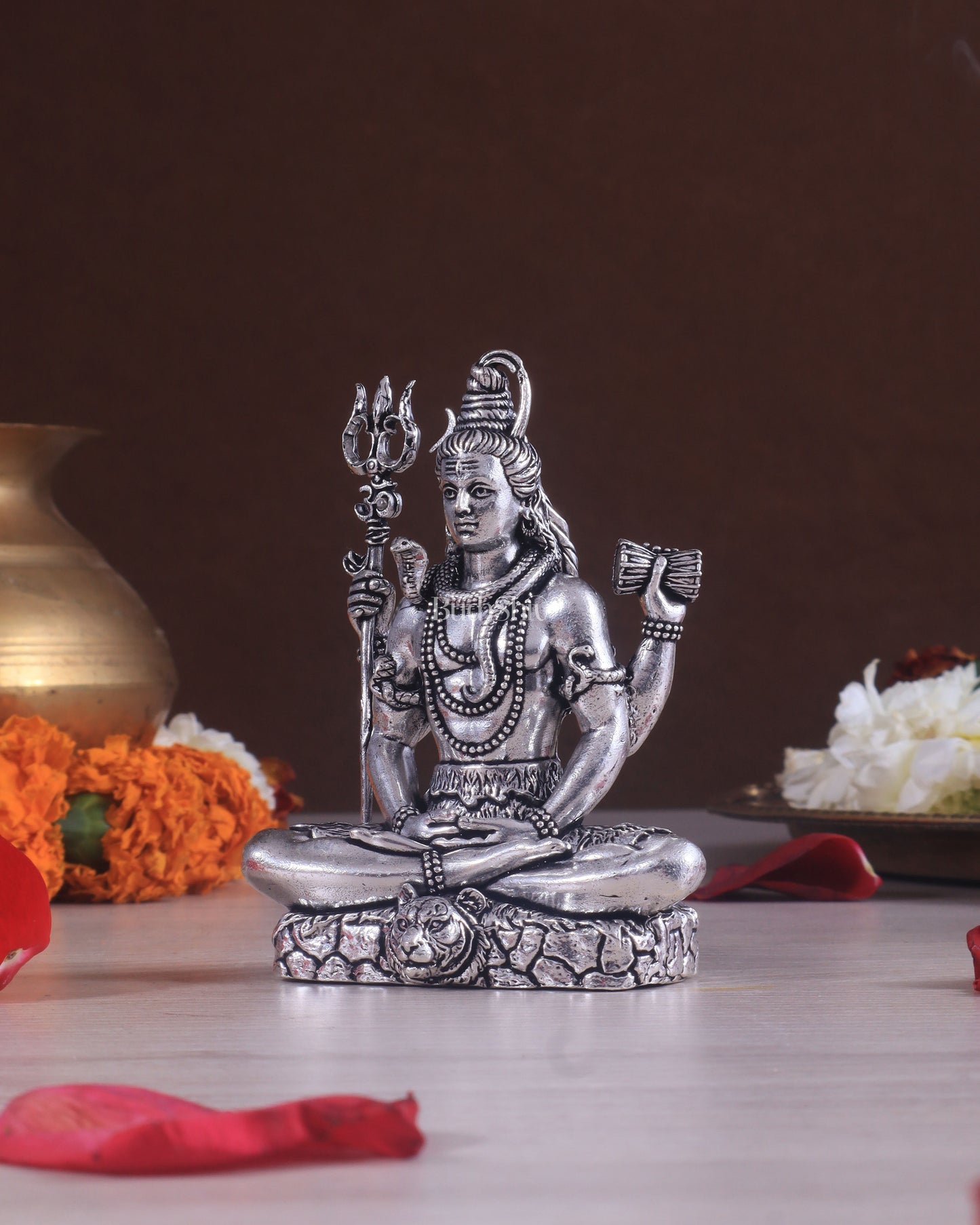 Pure Brass Superfine Silver Plated Lord Shiva in Meditation Idol - 4" Tall