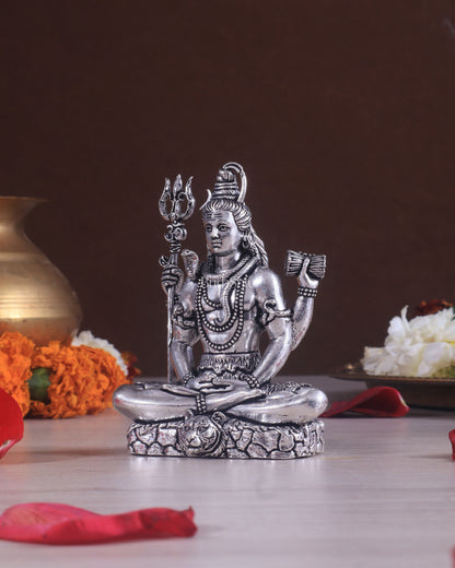 Pure Brass Superfine Silver Plated Lord Shiva in Meditation Idol - 4" Tall