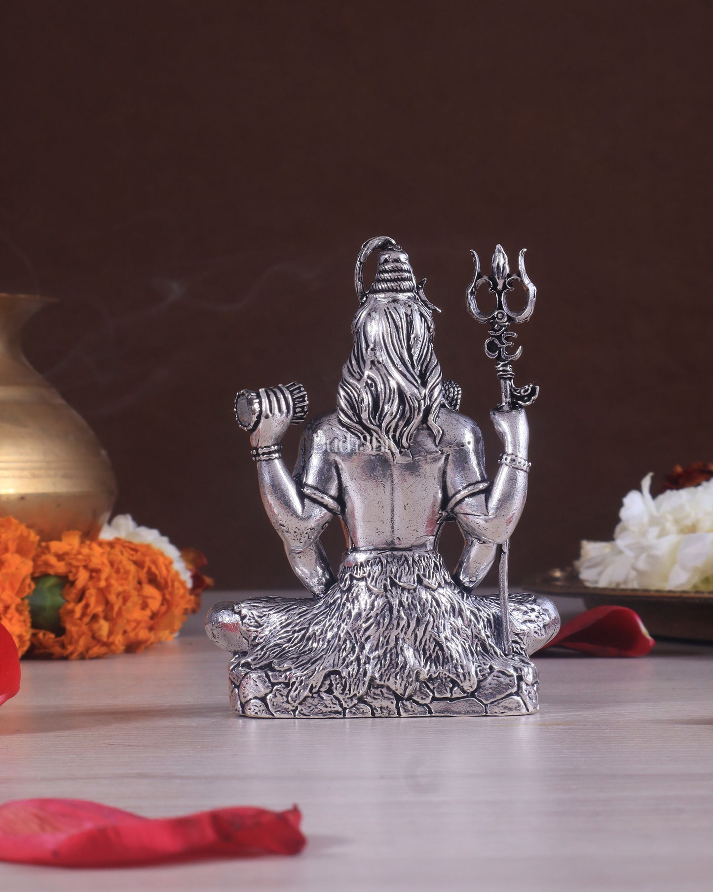 Pure Brass Superfine Silver Plated Lord Shiva in Meditation Idol - 4" Tall