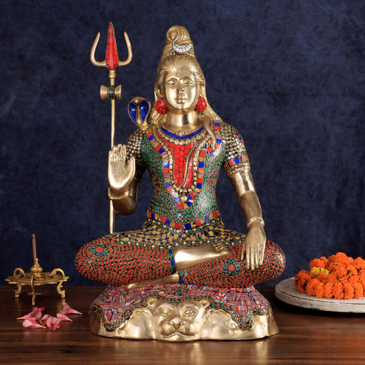 Pure Brass Lord Shiva Statue - 23" Meenakari